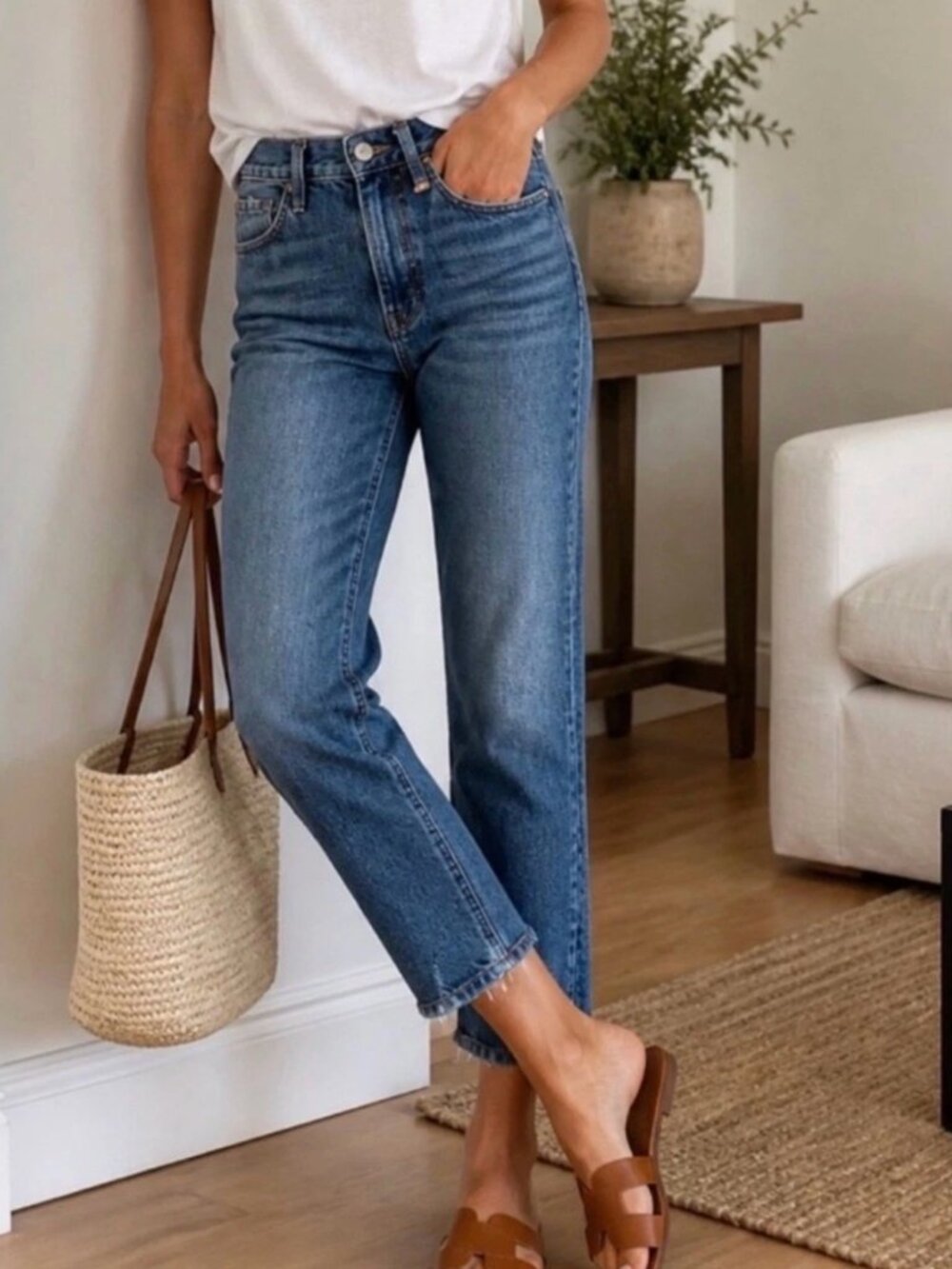 FRAME Le Piper Straight Leg 100% Cotton Jeans Blue Sky Size 25